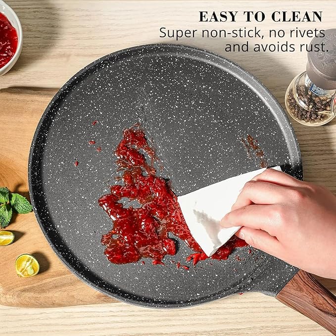 DOTUHAO Nonstick Crepe Pan Set, 5 Piece Set Kitchen Pancake Grill Pan, 11 Inch Nonstick Ceramic Flat Skillet Dosa Tawa Comales Para Tortillas Pancake Pans, Fry Pans Compatible with All Stovetops