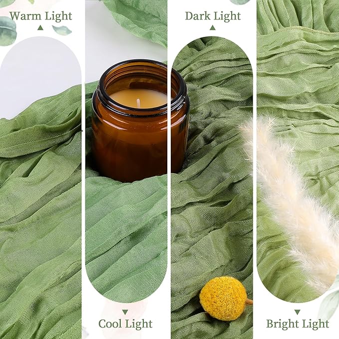 12 Pack Sage Green Cheesecloth Table Runner 10FT Long Boho Gauze Table Runner Rustic Sheer Runner for Wedding Bridal Baby Shower Birthday Party Table Decor Home Easter Thanksgiving Decorations