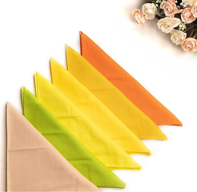 FINGERCRAFT Dinner Cloth Napkins, Cotton Linen Blend Fabric 12 Pack Easter Special, Premium Quality, Mitered Corners Napkins Cloth for Every Day Use Napkins are Pre Shrunk and Good Absorbency Lemon