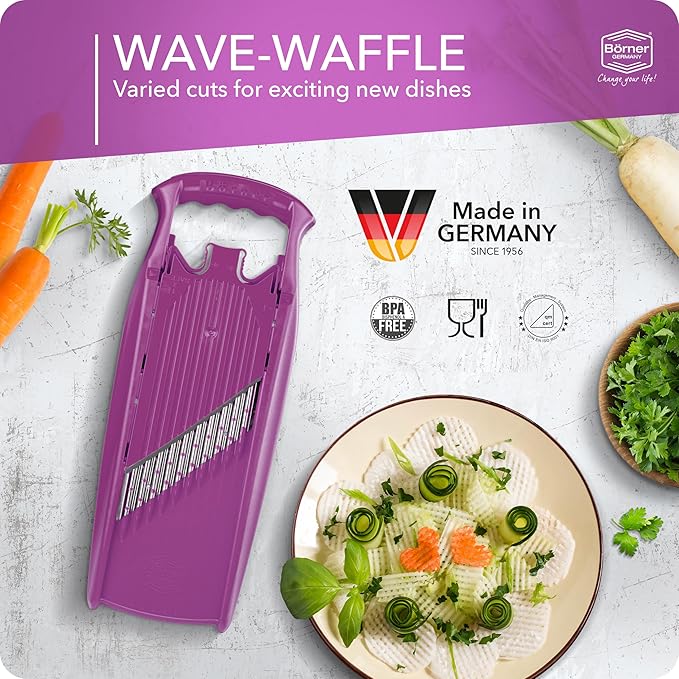 Börner by Reston Lloyd Wave-Waffle Power Line • Crinkle Cut/Spirelli Vegetable Slicer • Slicer for Wave Waffle Cut Style • Multiple Thickness Options • Made in Germany, Purple