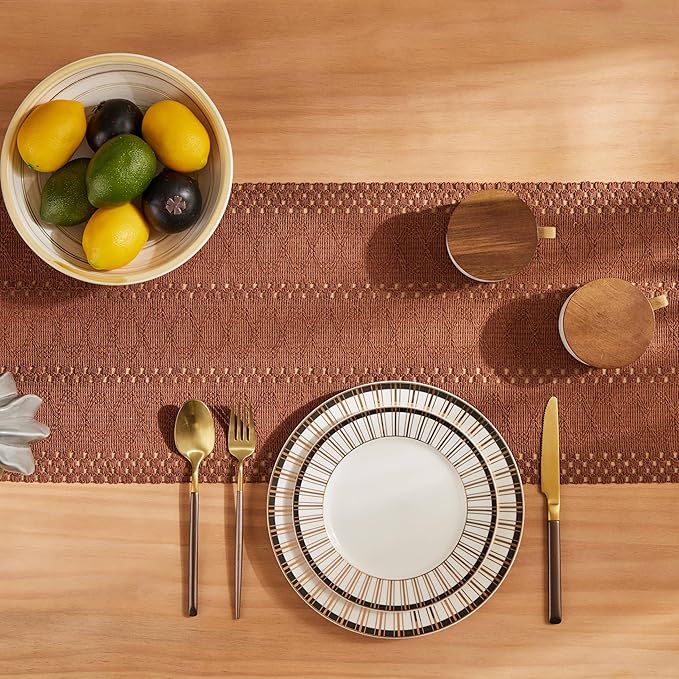 ZeeMart Macrame Style Boho Table Runner, Terracotta Table Runners 90 Inches Long, Farmhouse Woven Home Decor, 12x90 Inch, Terracotta