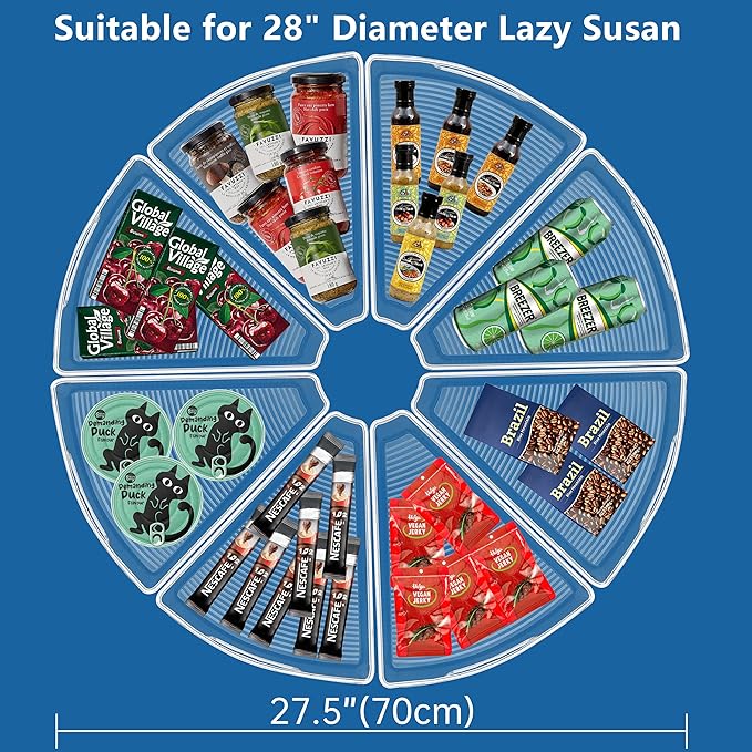 Lazy Susan Organizer Bins for 28"-29" Diameter Corner Cabinet Lazy Susan, 8 Pack, Clear Plastic Cabinet and Pantry Storage Bin, 1/8 Wedge-Food Safe, BPA Free