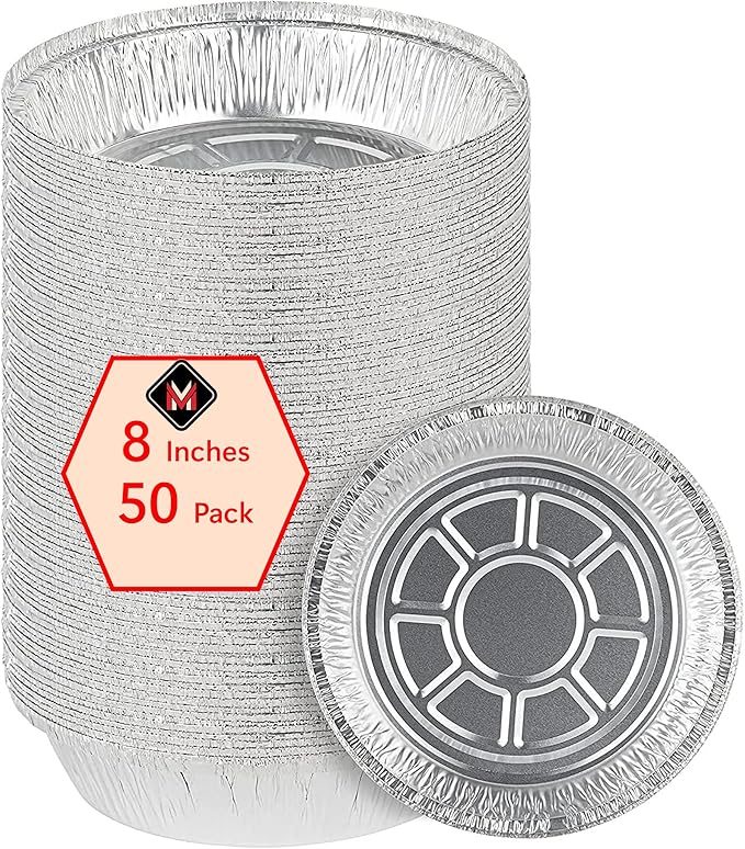 Mr Miracle Pack of 50 Disposable Aluminum Foil Pans –8 Inch Circular Aluminum Pans, Ideal for Baking, Storing, Heating, Serving, BBQ - Round Foil Pans