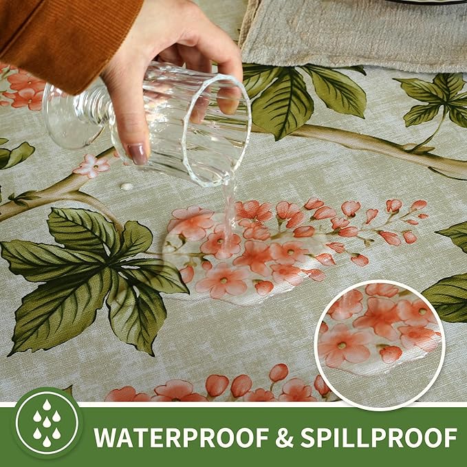 Rectangle Table Cloth,100% Waterproof Tablecloth Oil Proof Spill Proof Vinyl Table Cloth, Wipe Clean Plastic Table Cover for Dining, Camping, Indoor and Outdoor 52" x 70",Flower