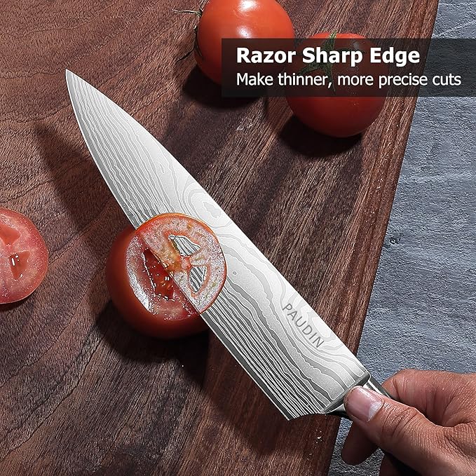 PAUDIN Chef Knife with Sheath- Pro Kitchen Knife 8 Inch Chef's Knives with High Carbon Stainless Steel, Sharp Japanese Knife with Ergonomic Handle for Home Kitchen Restaurant
