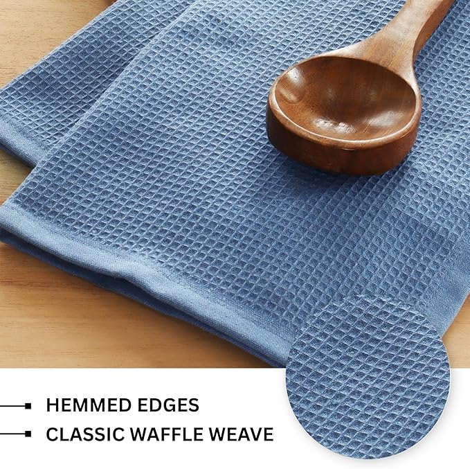 PurpleEssences Waffle Weave Kitchen Towel, 100% Cotton 15x25 Inches, with Hanging Loop Soft Absorbent Quick Drying Dish Cloth, Tea and Hand Towels, 6 Pack - Christmas Holiday Winter - Smoky Grey