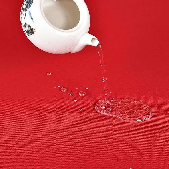 MEANMOY Red 210 GSM Water & Stain Resistant Round Tablecloth for Circle Table - Solid 108 Inch Table Cloth Cover in Wrinkle Free Durable Washable Polyester Fabric for Wedding, Party, Banquet