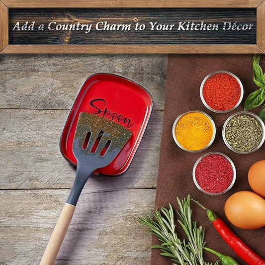 Ceramic Spoon Rest for Stove Top, DAYYET Large Spoon Holder, Spoon Rest for Kitchen Counter, Heat-Resistant Cooking Utensil Rest, Red Kitchen Decor and Accessories