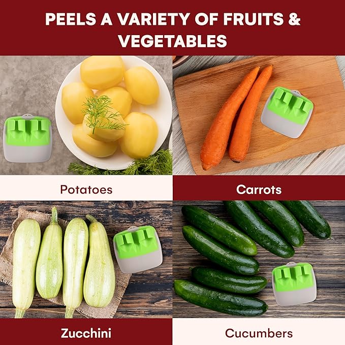 Kitchtic Fruit and Vegetable Peeler - Set of 3 Finger Palm Peelers for Kitchen - Silicone Veggie Peeler with Comfortable Rubber Finger Grip - Easy Peeling for Potatoes, Carrots, and More - Green