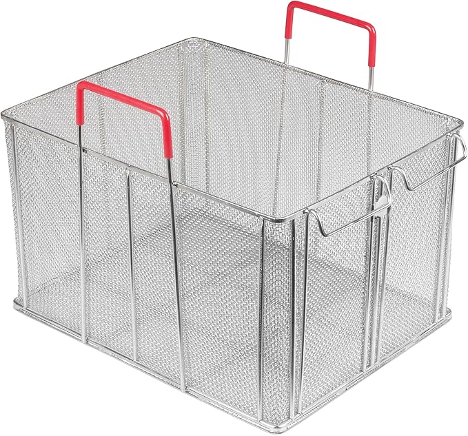 Winco MPN-1613, 16.5'' x 13.5'' x 10'' Stainless Steel rectangle Bulk Pasta Basket, Food Strainer, Commercial Boil Basket