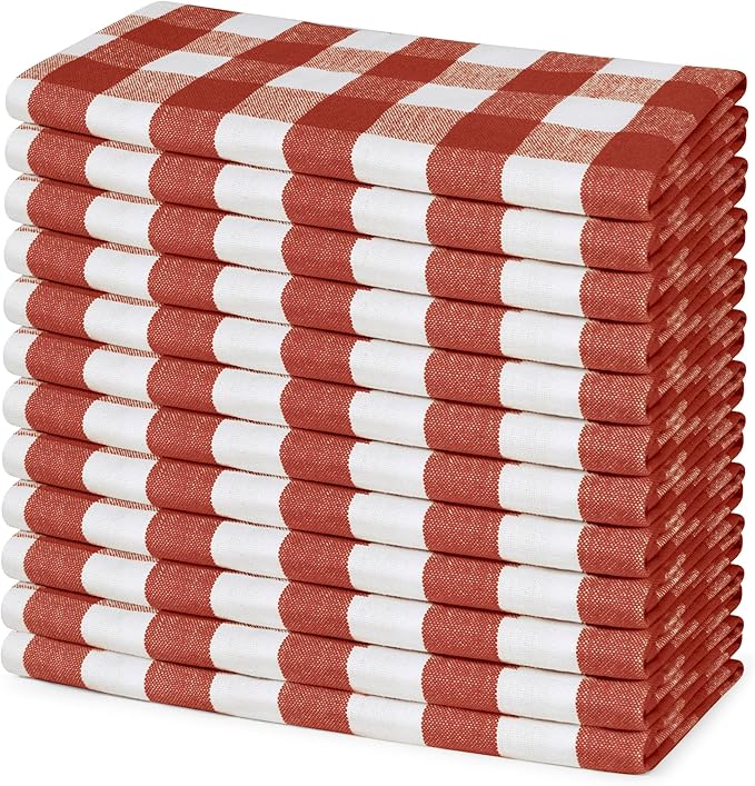 Blue Needles Gingham Buffalo Plaid Cloth Napkins 100% Cotton Set of 12 Dinner Table Napkins 18x18 inch Soft, Reusable, Washable Perfect for Wedding Parties & Everyday Use- Rust and Ivory