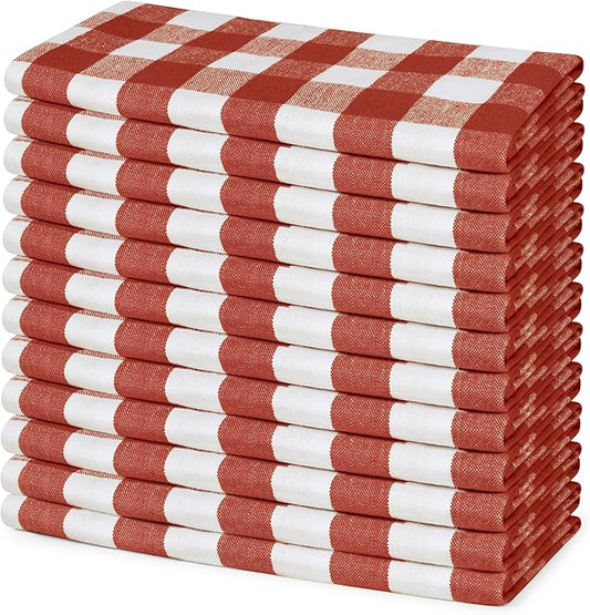 Blue Needles Gingham Buffalo Plaid Cloth Napkins 100% Cotton Set of 12 Dinner Table Napkins 18x18 inch Soft, Reusable, Washable Perfect for Wedding Parties & Everyday Use- Rust and Ivory