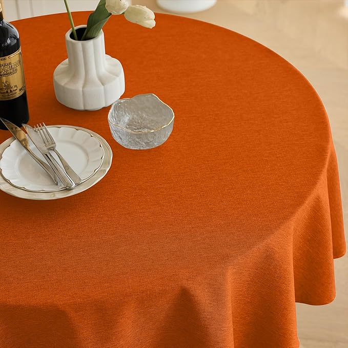 Waterproof Round Tablecloth for Round Dining Table, Decorative Rustic Soft Wipeable Table Cloths Cover Indoor Outdoor Use for Holiday,Wedding, Kitchen (70 Inch,Round (4-6 Seats),Rust)