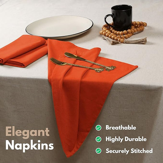 Native Fab Cloth Napkin Set of 12, 100% Cotton, Washable, Reusable Dinner Cloth Napkin 17x17 inches, Table Decor Napkins for Dinner, Events, Orange