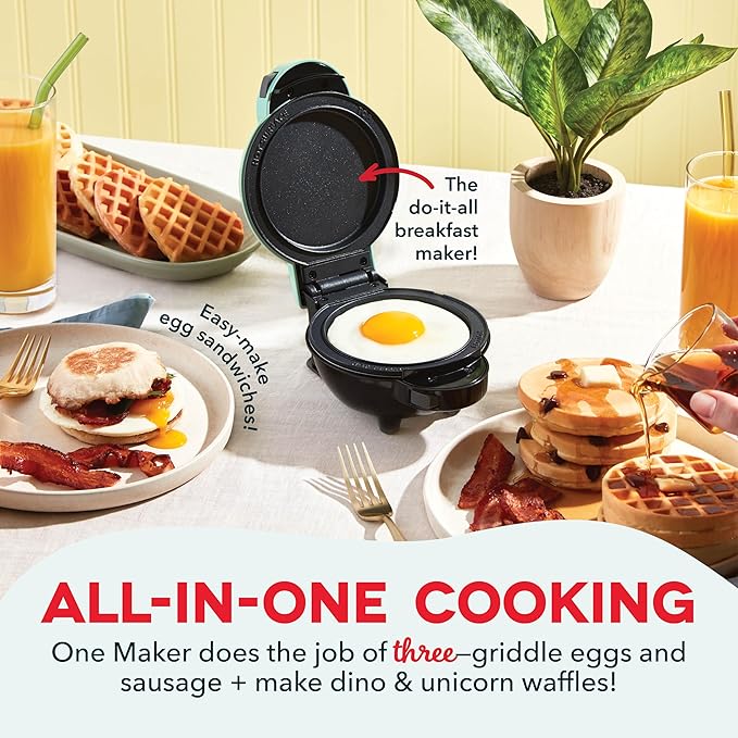 Dash MultiMaker® Mini System - Compact Waffle Maker for Family Breakfasts - Removable Griddle Plates & nonstick surface - 6 Plates - Aqua,(Pack of 4)