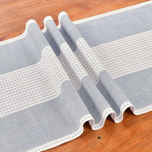 Wracra Linen Table Runner, Farmhouse Macrame Table Runners 108 Inches Long for Dining Table Decor, Wedding, Party and Dresser Decor (Blue,108")