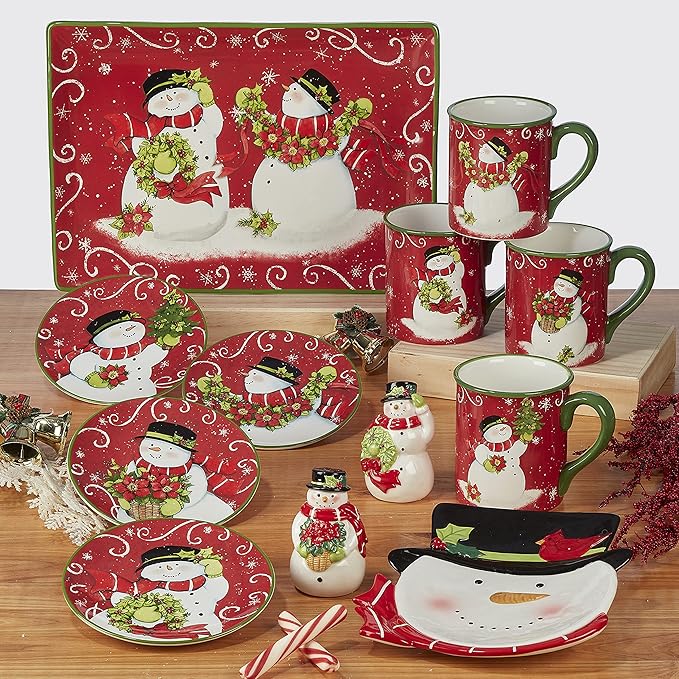Certified International Holiday Magic Snowman Rectangular Serving Platter, 14" X 10", Multicolor, Large