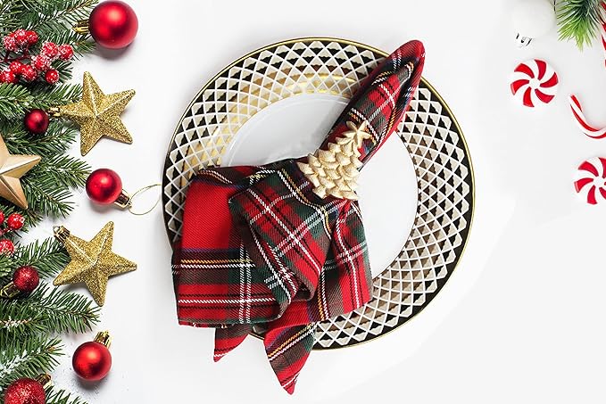 COTTON CRAFT Christmas Tree Napkin Rings - 8 Pack - Merry Xmas Hallelujah Holiday Dining Table Handmade Metal Napkin Holder - Joy Rejoice Festive Elegant Celebration Party Gift Tabletop Décor - Gold