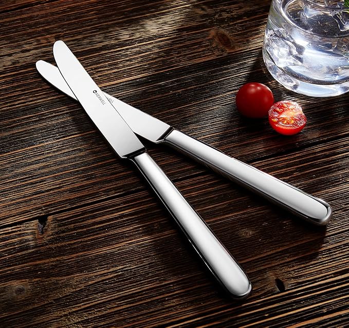 KEAWELL Premium 9.3" Louise Dinner Knives, Set of 4, Brightly-Mirror polished, Stainless Steel, Dishwasher Safe (Smooth)