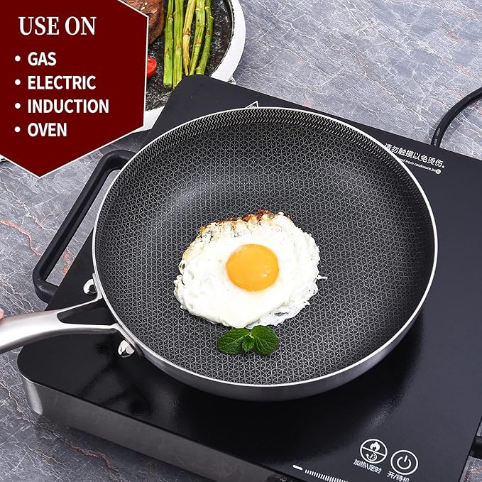 LOLYKITCH 12 Inch Hybrid Stainless Steel Non-Stick Sauté Pan,Induction Frying Pan with Lid,Skillet,Oven and Dishwasher Safe,Detachable Handle