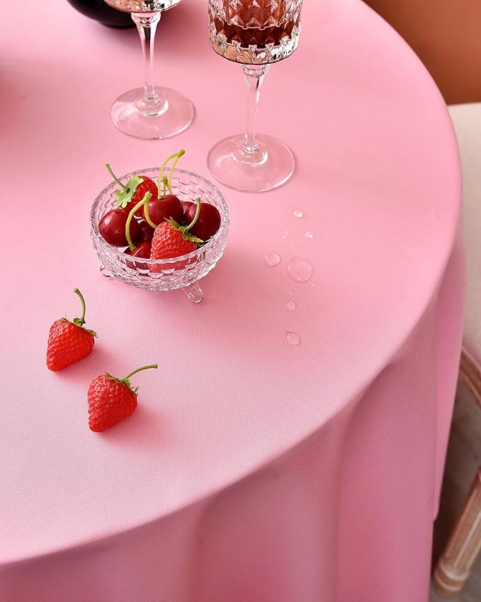 MEANMOY Pink 210 GSM Water & Stain Resistant Round Tablecloth for Circle Table - Solid 70 Inch Table Cloth Cover in Wrinkle Free Durable Washable Polyester Fabric for Wedding, Party, Banquet