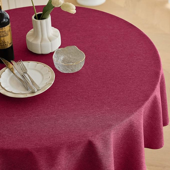 Christmas Christmas Red Waterproof Round Table Cloth for Round,Decorative Farmhouse Tablecloths Table Cover for Holiday,Banquet,Dining& Kitchen (70 Inch,Round (4-6 Seats,Burgundy)