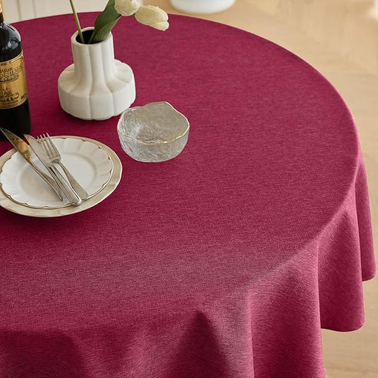 Christmas Christmas Red Waterproof Round Table Cloth for Round,Decorative Farmhouse Tablecloths Table Cover for Holiday,Banquet,Dining& Kitchen (70 Inch,Round (4-6 Seats,Burgundy)