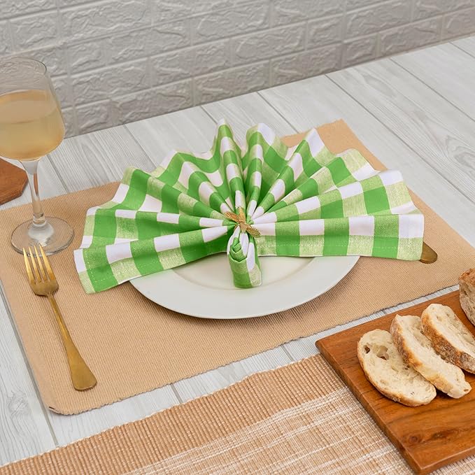 Blue Needles Gingham Buffalo Plaid Cloth Napkins 100% Cotton Set of 12 Dinner Table Napkins 18x18 inch Soft Reusable Washable Perfect for Wedding Parties & Everyday Use - Apple Green & White