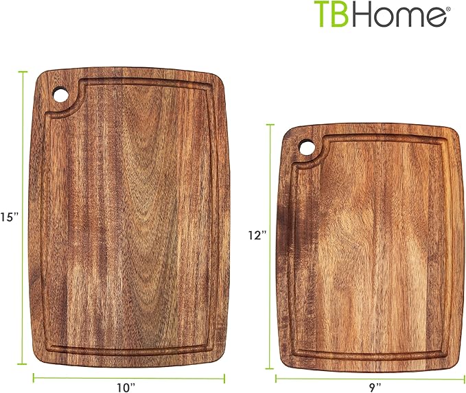 TB Home 2-Piece Acacia Wood Cutting Board Set, Set of 2 Wooden Cutting Boards