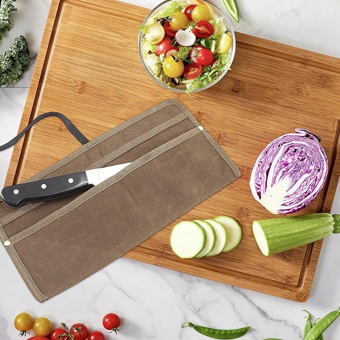 Qchengsan Chef Knife Sheath,Waxed Canvas Single Chef Knife Case Bag Roll for Traval,Sheaths for Chef's Kitchen knives,Tool Organizer Pouch Culinary Accessories Cooking Tools Roll,Gifts for Men