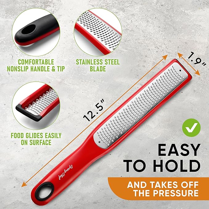 Spring Chef Stainless Steel XL Box Grater & Premium Lemon Zester - 2 Product Bundle - Red