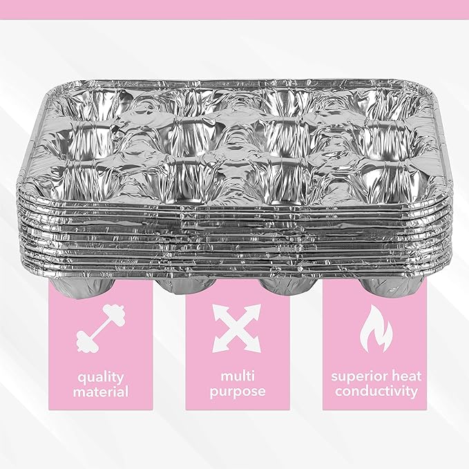 PLASTICPRO Aluminum Foil Muffin Pans Reusable and Disposable, Holds 12 Mini Cupcakes/Muffin foil Pan Pack of 10