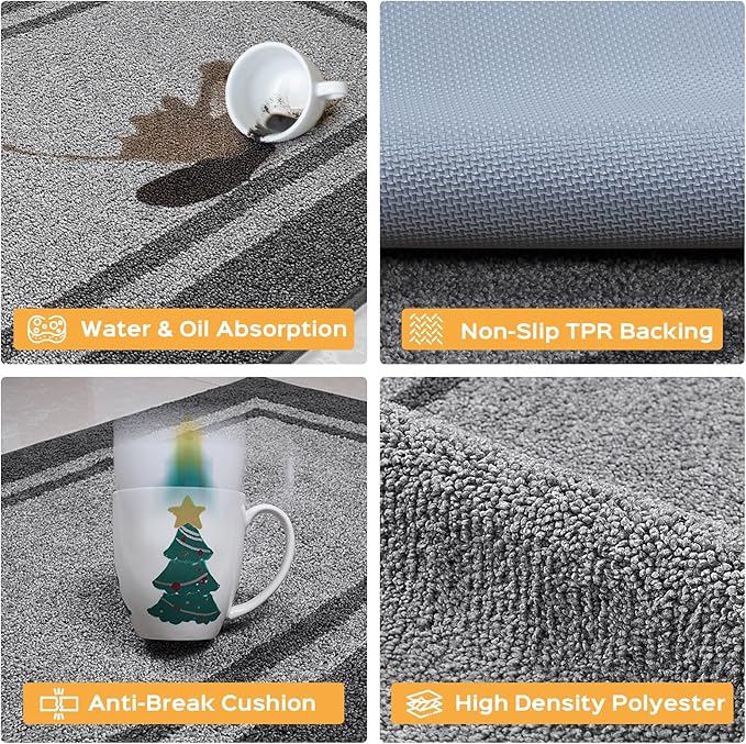 Kichen Rugs 24" x 96", Non-Slip Machine Washable Kitchen Runner Rugs Floor Mats, Absorbent Comfort Standing Mats for Kitchen, Sink, Laundry and Hallway, Light Grey & Dark Grey
