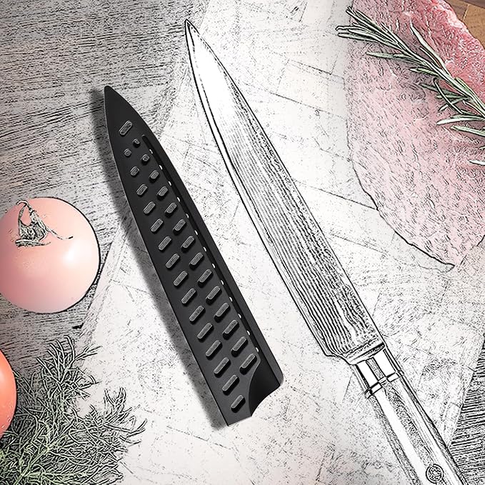 FOCMKEAS 2 Pcs Safety Knife Cover Sleeves for 8 Inch Bread Knife Sheath Blade Protector for Home Kitchen PP Universal Knife Sheath for Knife Protection Black