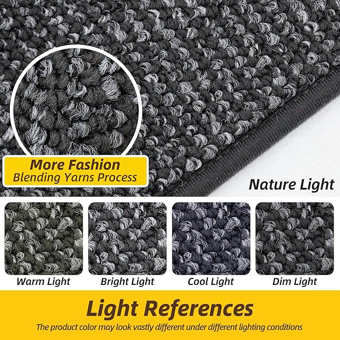 JSEI Kitchen Rugs and Mats, 2PCS Non-Slip Kitchen Mats for Floor, Machine Washable Absorbent and Stain Resistant Kitchen Runner, Carpet Mats with TPR Backing, 17''x30''+17''x60'', Charcoal