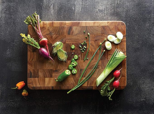 Ironwood Gourmet Large End Grain Prep Station and Large End Grain Prep Board With Juice Channel Set, Acacia Wood