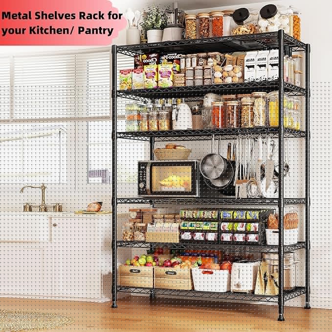 REIBII 6 Tier Wire Shelving,1800LBS Storage Shelves Metal Shelves for Storage Rack,75''H Adjustable Garage Shelving Heavy Duty Shelving Units Pantry Shelf Kitchen,75''HX35.5''WX18''D