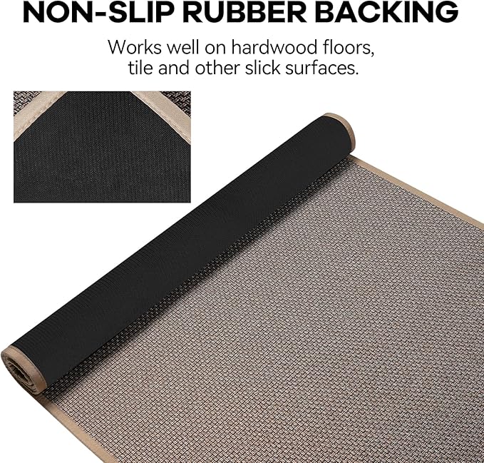 Kitchen Rug, Rubber Non Slip Kitchen Rugs Washable, Absorbent Runner Mat for Floor, Machine Washable Standing Mats for in Front of Sink, Door, Laundry, Entryway, Hallway (Brown, 71" × 35.5")