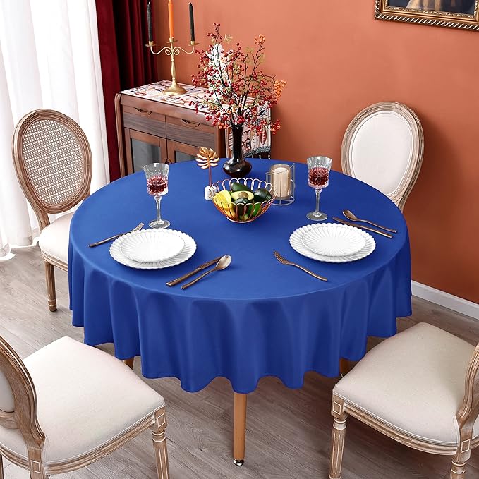MEANMOY Royal Blue 210 GSM Water & Stain Resistant Round Tablecloth for Circle Table - Solid 90 Inch Table Cloth Cover in Wrinkle Free Durable Washable Polyester Fabric for Wedding, Party, Banquet