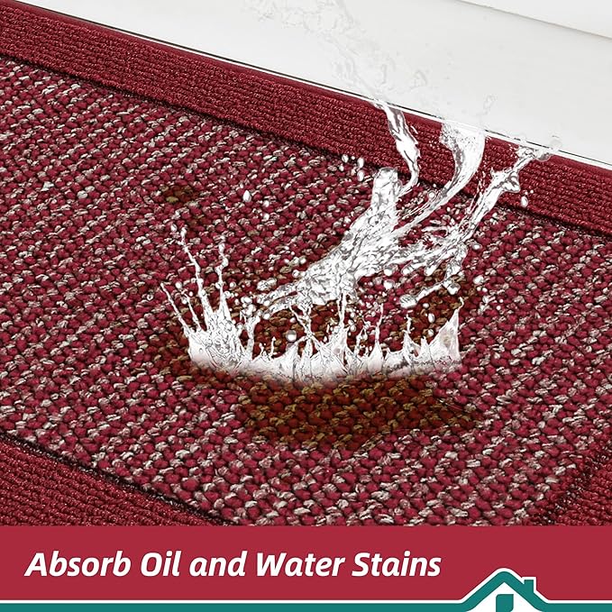 BEQHAUSE Kitchen Rugs 32"x48", Kitchen Runner Rug Non-Slip Kitchen Mats for Floor, Absorbent and Stain Resistant Kitchen Mats, Machine Washable Rugs for Kitchen, Hallway, Laundry & Sink, Red