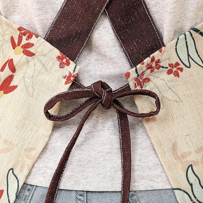 patdrea Blue Floral Linen Apron with Pocket,French Kitchen Garden Chef BBQ Aprons for Women and Men,Crisscross Back Straps