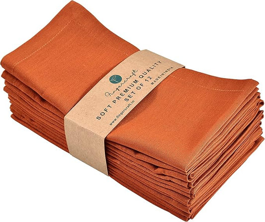 Fingercraft Dinner Cloth Napkins Set of 12, Cotton Linen Blend Premium Quality, Mitered Corners for Every Day Use Home Restaurant Christmas Napkins Cloth Pre Shrunk and Good Absorbency 18x18 inch Rust