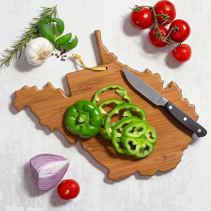 Totally Bamboo West Virginia State Shaped Cutting Board and Charcuterie Serving Platter with Artwork by Summer Stokes, Includes Hang Tie for Wall Display