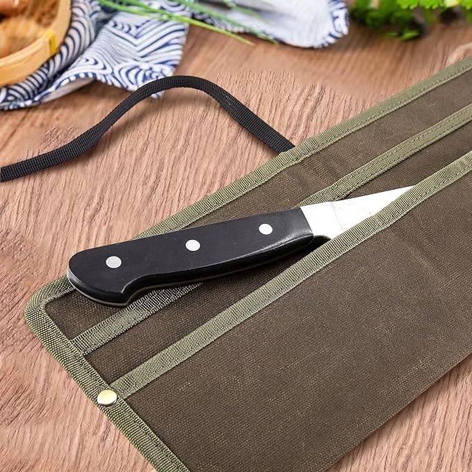 Qchengsan Chef Knife Sheath,Waxed Canvas Single Chef Knife Case Bag Roll for Traval,Sheaths for Chef's Kitchen knives,Tool Organizer Pouch Culinary Accessories Cooking Tools Roll,Gifts for Men