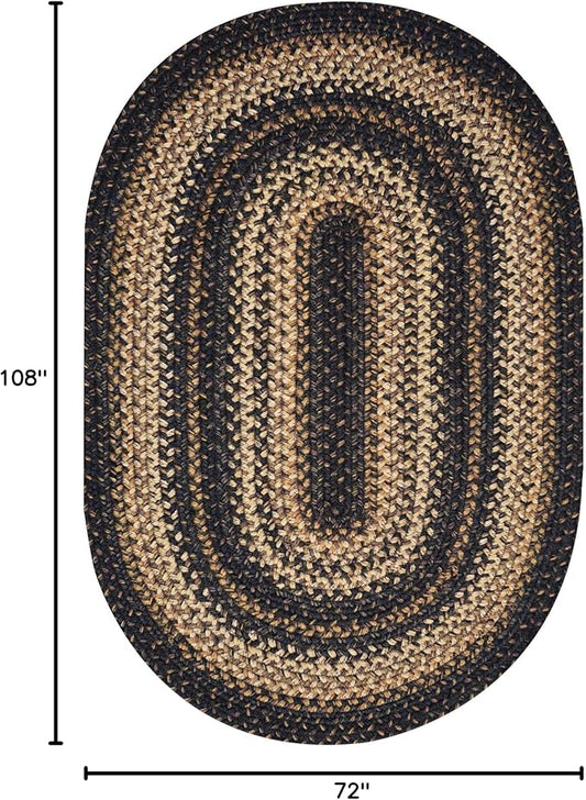 Homespice Kilimanjaro Premium Jute Braided Area Rug, 6' x 9' Oval Black and Brown, Reversible, Natural Jute Yarn Rustic, Country, Primitive, Farmhouse Style - 30 Day Risk Free Purchase