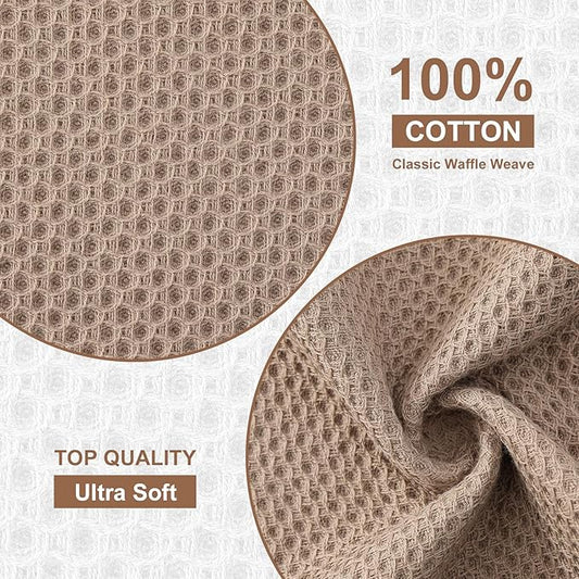 Kitinjoy 100% Cotton Kitchen Dish Cloths, 12 Pack Waffle Weave Ultra Soft Absorbent Dish Towels for Drying Dishes Quick Drying Kitchen Towels Dish Rags, 12 X 12Inch, Tan