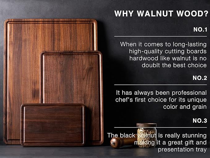 AZRHOM Walnut Wood Cutting Board, 24x18in Extra Large Wooden Chopping Boards with Deep Juice Groove and Side Handle, Thick Butcher Block for Kitchen Meat Cheese Gift for Wife Mom Gift Box