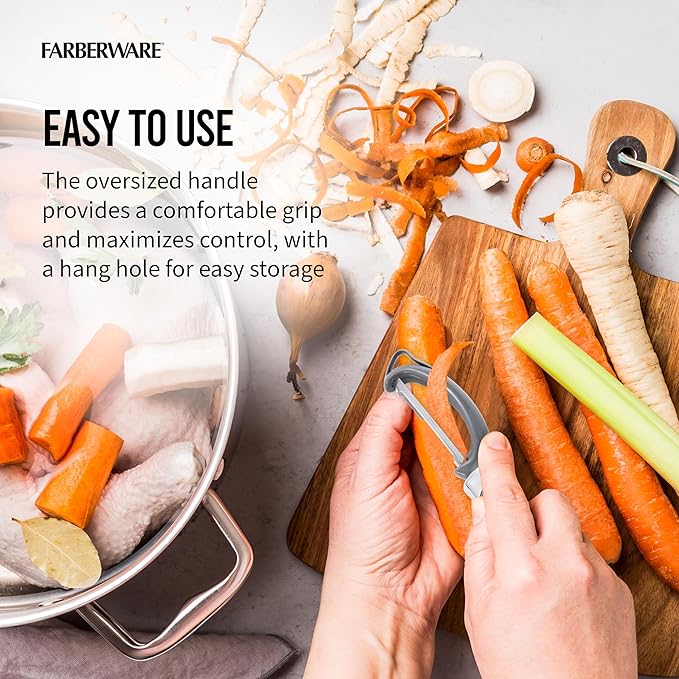 Farberware Euro Peeler, a Kitchen Essential for Quick and Easy Peeling of Produce, Chocolate, Cheeses and More, Features Hang-Hole for Easy Storage, Dishwasher Safe, Jewel Grey