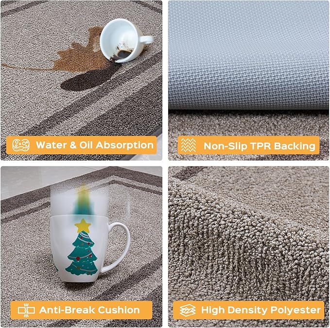 Kichen Rugs 24" x 96", Non-Slip Machine Washable Kitchen Runner Rugs Floor Mats, Absorbent Comfort Standing Mats for Kitchen, Sink, Laundry and Hallway, Beige & Grayish Brown
