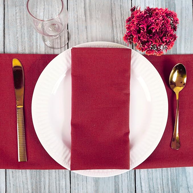 FINGERCRAFT Dinner Cloth Napkins, Cotton Linen Blend Mitered Corner Napkins Cloth 12 Pack Natural Premium Quality for Every Day Use, Parties, Weddings, 20x20 inch Christmas Color Tango Red